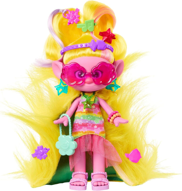 Mattel DREAMWORKS TROLLS Together Strong - păpușă de modă Hair-Tastic Queen Poppy - 15+ accesorii, pieptene cu sclipici, gel cu sclipici lavabil, pentru copii cu vârsta peste 3 ani, HNF25