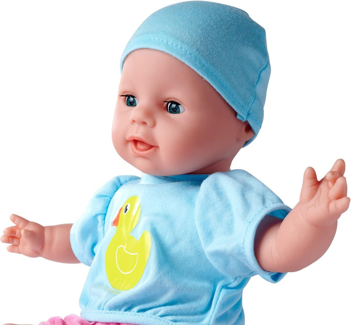 Simba 105010964 - Laura Hungry, păpușă cu corp moale, cu manechin, lingură magică, biberon cu conținut care dispare și farfurie mică, 38cm, păpușă de la 2 ani