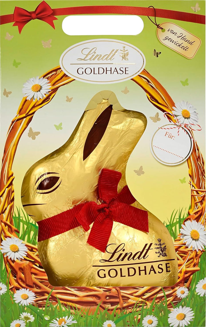 Lindt Schokolade Beauty of Nature GOLDHASEN | 100 G Tasche | Farbenfrohe Geschenkverpackung | 2 X GOLDHASE Vollmilch | Oster Schokolade | Schokoladengeschenk | Schokoladenhase | Osterhase