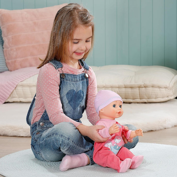Baby Annabell Emily Run With Me 43cm, păpușă care se târăște și merge, cu funcție de sunet, rochiță și pălărie roz, 710623 Zapf Creation