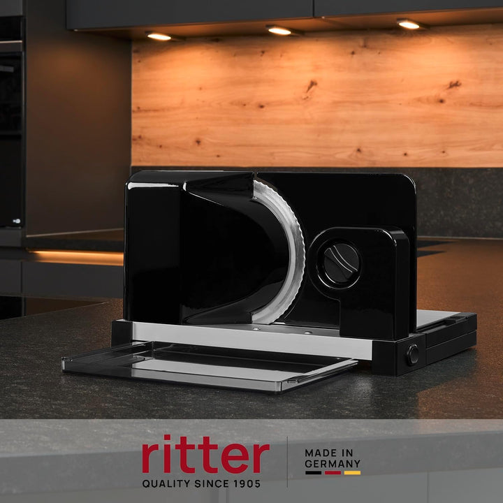 Ritter Icaro 5 Klappbarer Elektrischer Allesschneider & Brotschneidemaschine Aus Metall Mit Eco-Motor, Made in Germany, Schwarz