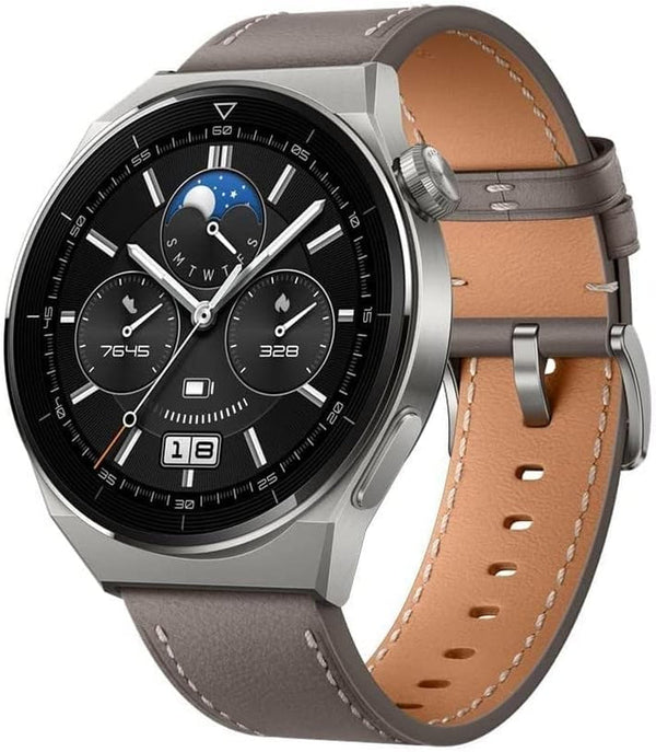 Ceas inteligent Huawei Watch GT 3 Pro 46mm, carcasă din titan, cristal de safir, mod de scufundare, durată lungă de viață a bateriei, încărcare wireless, monitorizarea ritmului cardiac și SpO2, apeluri prin Bluetooth, versiune germană, maro