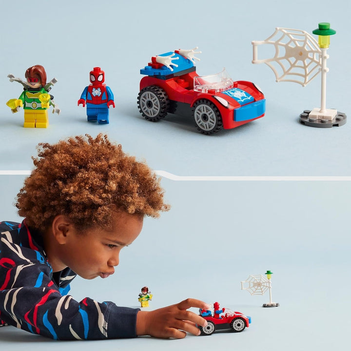 LEGO 10789 Marvel Spider-Man's Car And Doc Ock Set, Spidey And His Super Friends, Jucărie construibilă pentru băieți și fete de la 4 ani, cu piese care strălucesc în întuneric