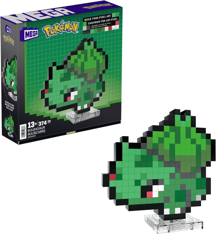 MEGA Pokémon Glumanda - Figură construibilă în aspect retro, Pixel Art, Inclusiv bază pentru montare pe perete, Pentru constructori și colecționari adulți, HTH76