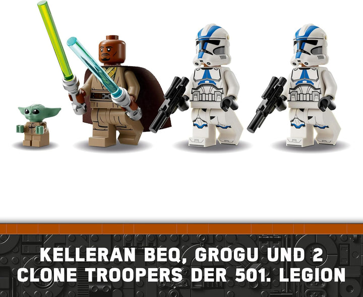 LEGO Star Wars Escape With The BARC Speeder, the Mandalorian Set, Toy Bike With Sidecar, Includes The Figures Kelleran Beq And Grogu, Gift For Boys And Girls From 8 Years 75378