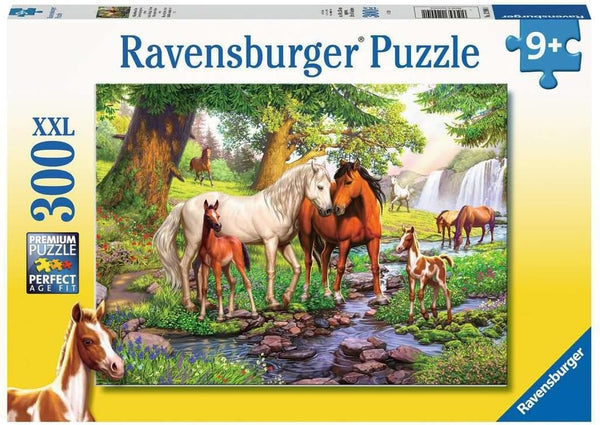 Ravensburger puzzle pentru copii - 12904 Cai sălbatici lângă râu - Puzzle cu cai pentru copii de 9 ani și peste, cu 300 de piese în format XXL