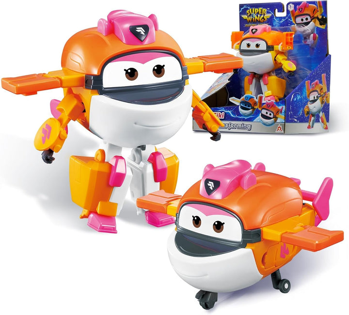 Super Wings Transformation Plane Supercharged Traver, Aprox. 12.7 Cm Figură mare de joacă pentru copii, avion de jucărie și figură de robot pentru băieți și fete de peste 3 ani, argintiu