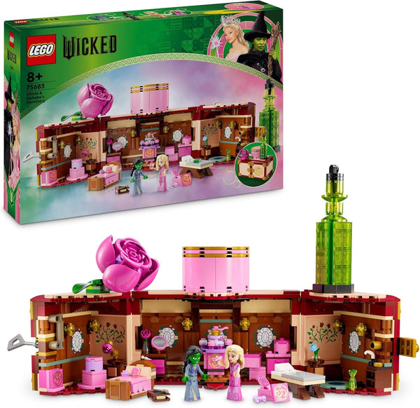 LEGO Wicked Dormitorul lui Glinda și Elphaba - Casă de păpuși cu 2 mini păpuși ale vrăjitoarelor din Oz, accesorii grozave, inclusiv flori și ținute - Jucărie creativă pentru fete peste 8 ani și fani - 75683