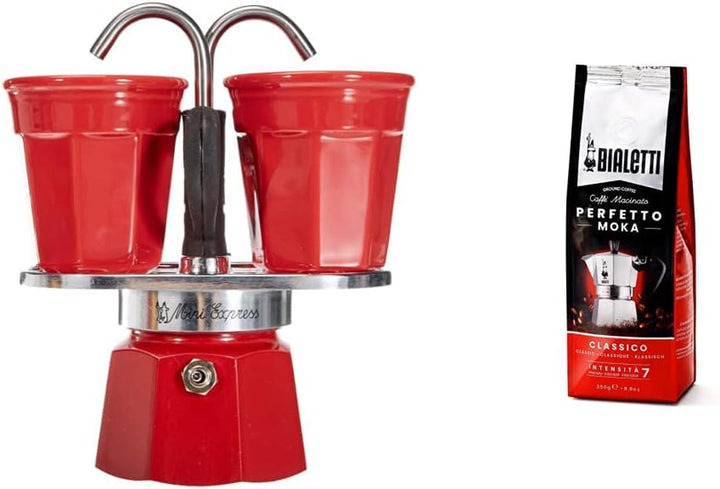 Bialetti - Mini Express Kandisky: Set Moka conține filtru de cafea pentru 2 cești (90ml) + 2 cești espresso, roșu, aluminiu