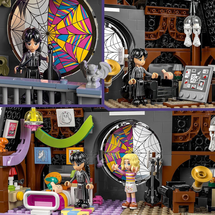LEGO Wednesday: Miercurea și camera lui Enid din dormitor, Academia Nevermore de colecționat și remodelat, set de colecție cu 4 figurine, jucării pentru fete, băieți și fani 76781