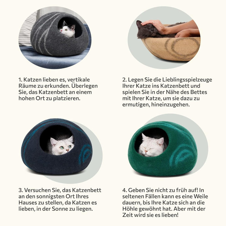 MEOWFIA Pat pentru Pisici Peșteră – Paturi ecologice din lână 100% Merino pentru pisici și pisoi