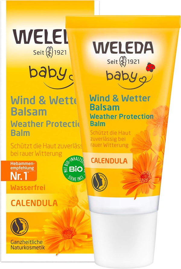 WELEDA Organic Baby Calendula Wind & Weather Balm - Cremă de față și cremă de mâini pentru cosmetice naturale cu ulei de migdale și ulei de susan pentru a proteja pielea sensibilă și uscată a bebelușului de vreme aspră și frig (1x 30 ml)