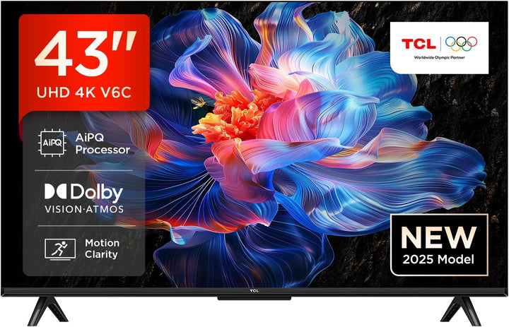 TCL 43V6C 43 Zoll Direct LED TV, 4K HDR Fernseher, Smart TV Mithilfe Von Google TV (Dolby Audio, Motion Clarity, Kompatibel Mit Google Assistant & Alexa)