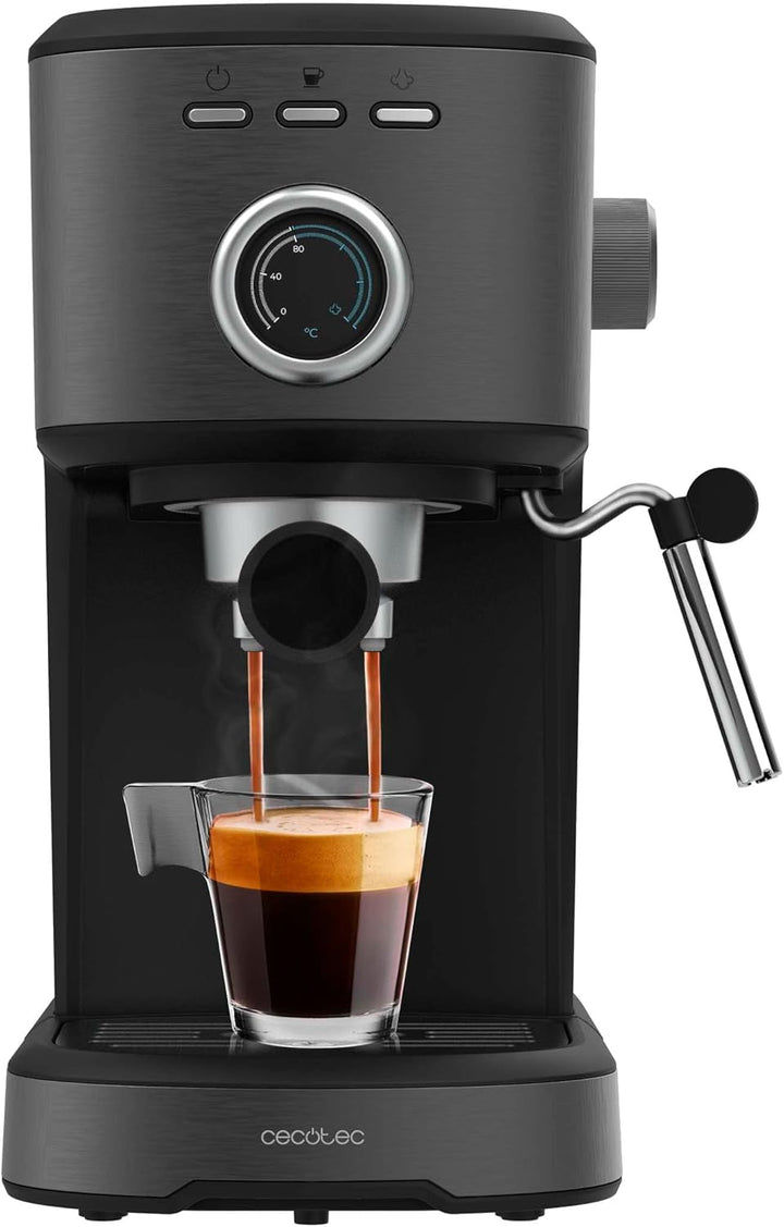 Espressoare Cecotec Compact Power Espresso 20 Retro Green 1100 W, 20 bar, sistem termoblock, abur pivotant, braț pentru filtru cu ieșire dublă și 2 filtre, 1,25 litri