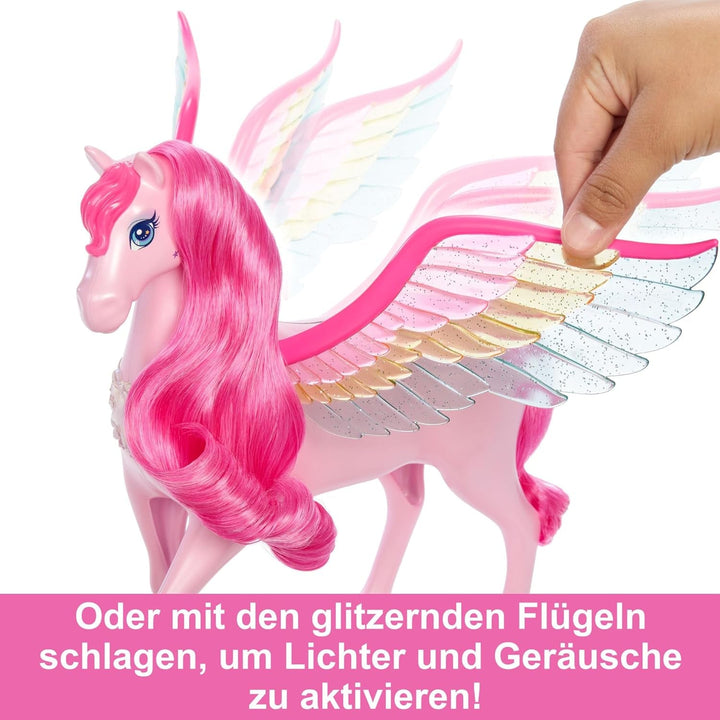 Barbie A Hidden Magic Pegasus - jucărie interactivă cu lumini și sunete, 10 accesorii, aripi curcubeu, pentru copii de la 3 ani, HLC41