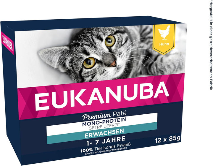 EUKANUBA Senior Cat Food Wet Grain Free - Hrană umedă premium cu mult somon pentru pisici în vârstă, 12 X 85 G