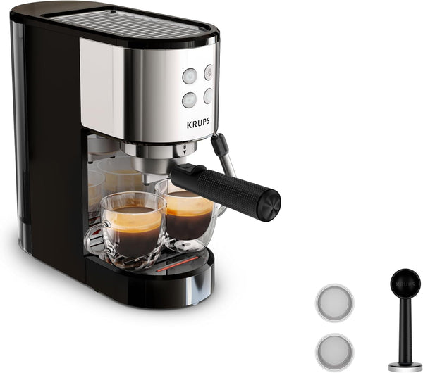 Krups Virtuoso Essential espresso portafilter machine, 15 bar, Aplicații din oțel inoxidabil, Design subțire, Panou de control cu 4 funcții, Incl. accesorii barista, Oțel inoxidabil, XP441810