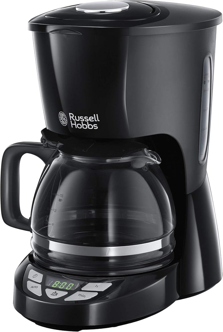 Cafetiera Russell Hobbs [cronometru digital, cap efervescent pentru extracție și aromă optime] Textures+ (Max 10 cești, ulcior din sticlă de 1,25 l, placă de încălzire, opritor de picurare) filtru de cafea 22620-56, negru