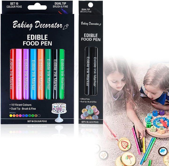 Tesyeux 12PCS Lebensmittelfarbe Stifte Backen,10Farben Dual Tip Coloring Essbarer Markerstift,Food Pen,Diy Ostereier Geburtstag Zum Dekorieren,Für Kuchendeko