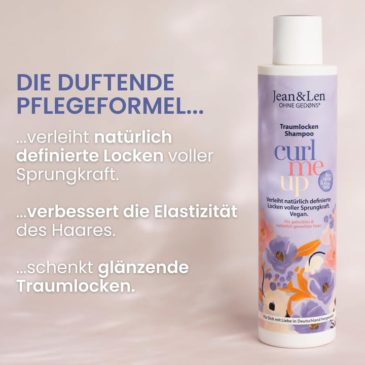 Jean & Len Traumlocken Shampoo Reiswasser & Açaibeere, Für Lockiges & Welliges Haar, Verleiht Sprungkraft & Volumen, Fruchtiger Beeren-Duft, Haarshampoo, Ohne Parabene & Silikone, Vegan, 300 Ml