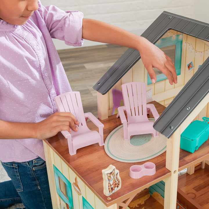 Casa de păpuși Kidkraft Sweet Meadow Horse Stable cu cal - set de joacă din lemn cu mobilier și accesorii, cadou de jucărie cu cal pentru băieți și fete de la 3 ani, 63534