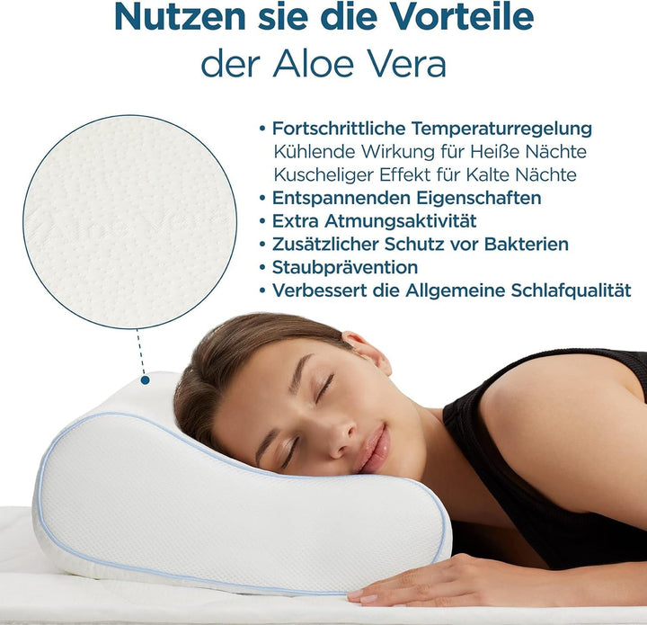 ORTHOVERSE pernă ortopedică - pernă de susținere a gâtului, pernă de dormit, pernă, pernă din spumă cu memorie, pernă, pernă pentru dureri de gât - înălțime reglabilă, acoperire aloe vera, ajutor medical