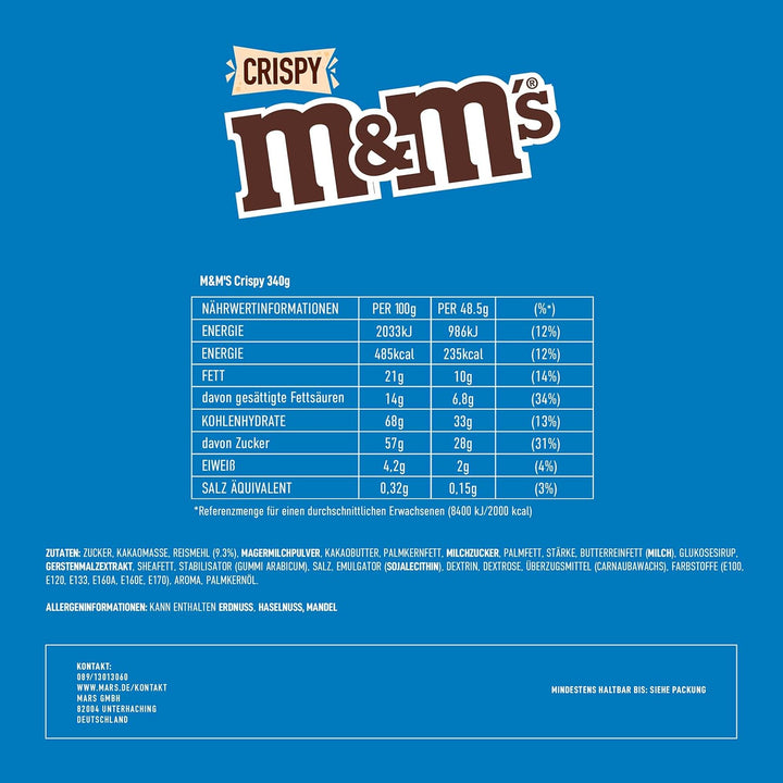 M&M'S Crispy, Schokolinsen Mit Knusperkern, Schokolade, 1 Packung (1 X 340G)