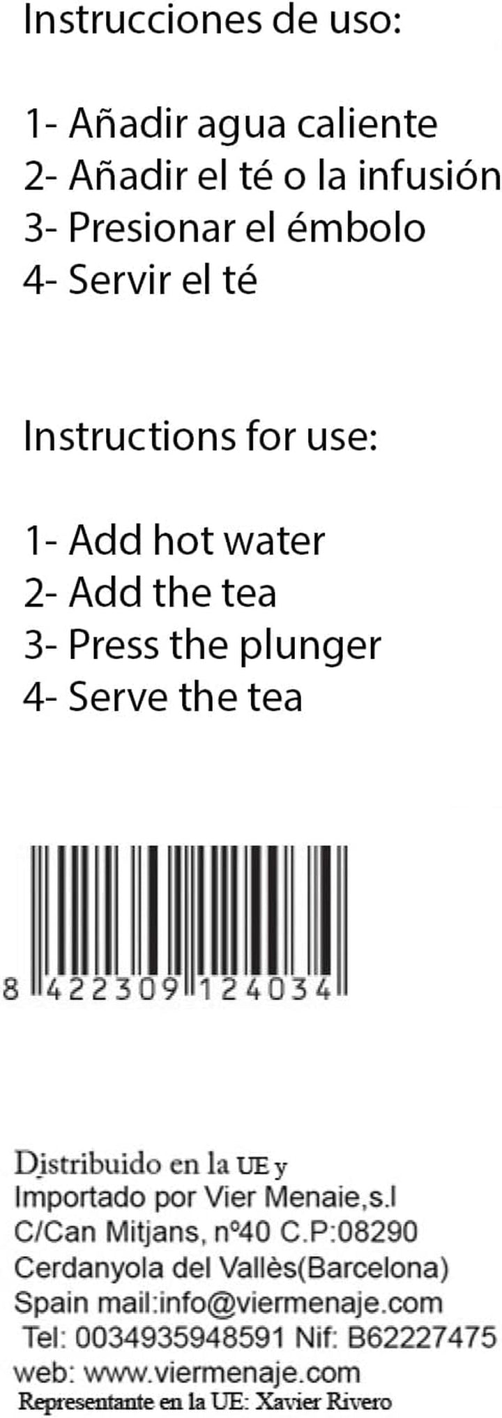 Four - Cafetieră/teapot franțuzesc, 1 litru / 34 oz, sticlă borosilicată rezistentă la căldură, filtru din oțel inoxidabil și capac negru