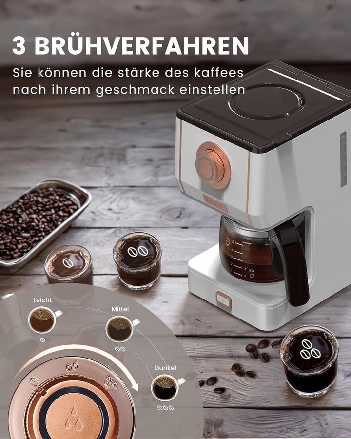 ZACHVO filtru de cafea cu ulcior de sticlă, filtru de cafea, 5 cești, capacitate 650ml, filtru reutilizabil, oprire picurare, oprire automată, funcție de menținere la cald 30min, 3 moduri de preparare