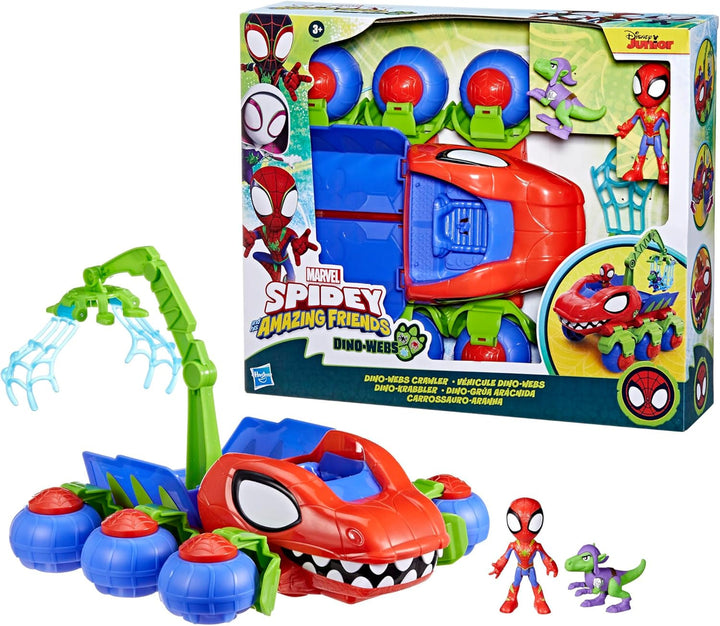 Marvel Spidey And His Super Friends Dino Crawler Superhero Playset, cu Spidey și Dino Figure și jucărie de transport, pentru copii cu vârsta de 3 ani și peste