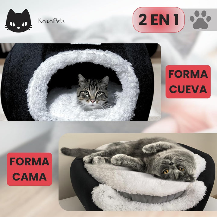 Pat pentru pisică, căsuță pentru pisici, pat pentru câini mici, peșteră pentru pisici, colibă pentru pisici cu pernă interioară detașabilă, căptușită, lavabilă, minge pentru agățat, cu zgardă multicoloră cadou.