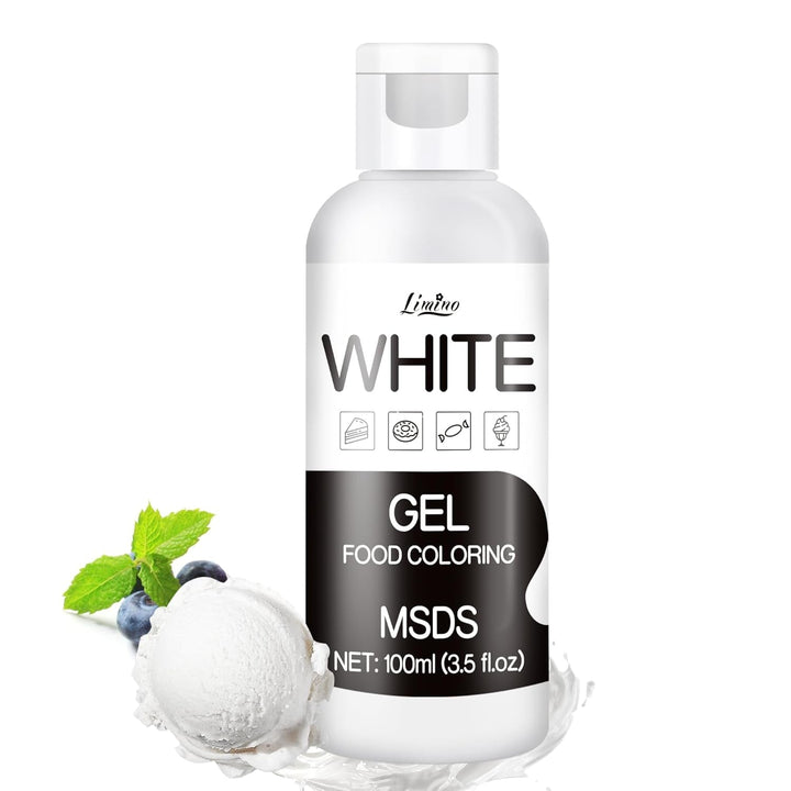 Lebensmittelfarbe Gel - 100Ml Gel Lebensmittel Farben Für Kuchen, Backen, Kekse, Macaron - Zuckerfrei Konzentrierte Farbe Food Coloring Für Tortendeko, Getränken, Osterei, DIY Slime (Weiß) Naty Shop Weiß