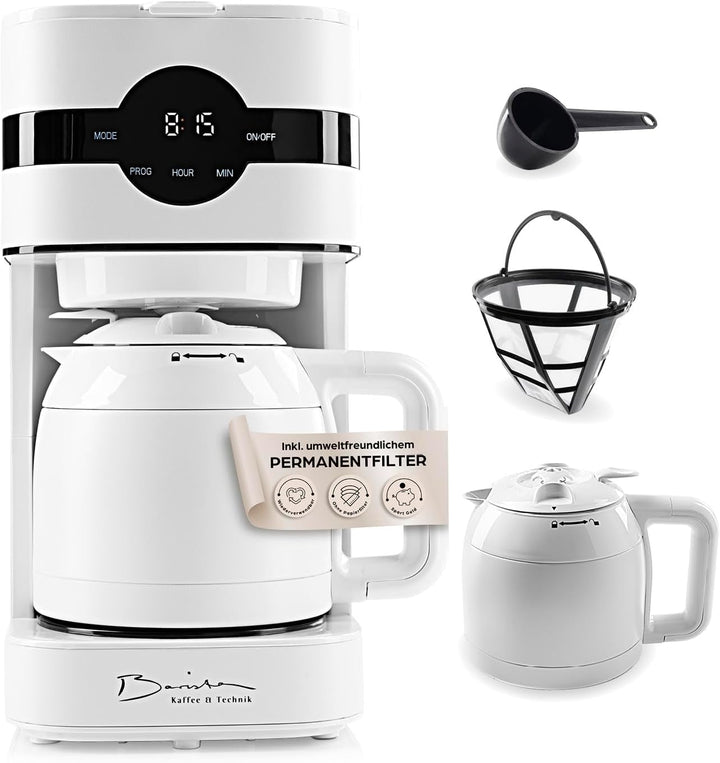Espressor cu filtru Barista cu termos | Temporizator 24h și filtru permanent | Pentru 8 cești de cafea | Espressor pentru cafea măcinată [Oțel inoxidabil]