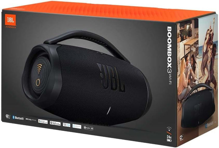 JBL Boombox 3 Wifi - Difuzor wireless cu Bluetooth și Wifi - Compatibil cu aplicația JBL One - Timp de redare de 24 de ore - Rezistent la apă și praf - Powerbank integrat - Negru