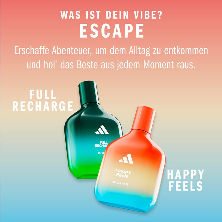 Adidas Vibes Happy Feels Eau De Parfum, un parfum unisex vesel, care îmbunătățește starea de spirit, cu note florale proaspete și uleiuri esențiale naturale, 100 ml