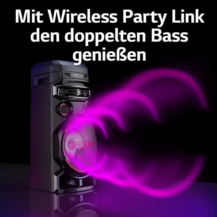 LG XBOOM RNC7, sistem audio cu 3 căi și 5 difuzoare (Dolby Audio, funcții karaoke și DJ, iluminare), negru [an model 2023]