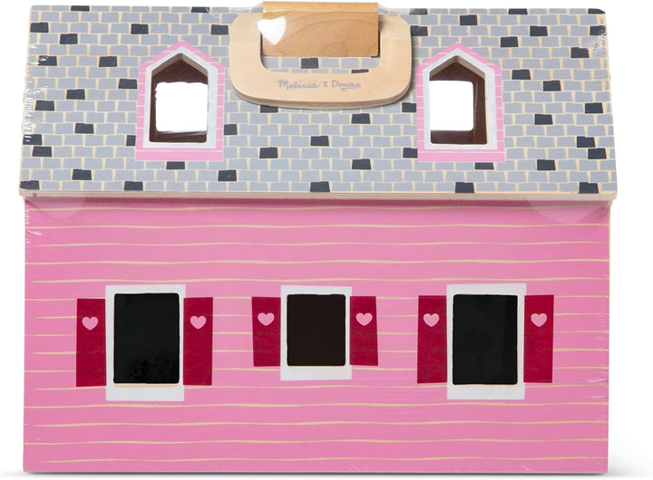 Casa de păpuși Melissa & Doug de pliat și luat cu tine | Casă de păpuși și păpuși | Playsets | 3+ | Cadou pentru băieți sau fete