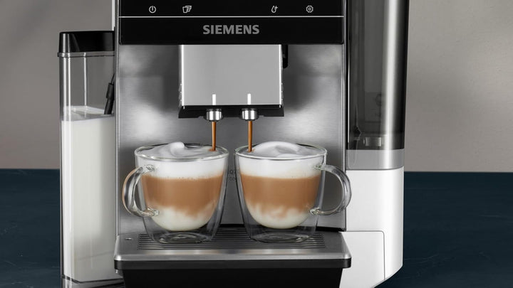 SIEMENS, mașină de cafea complet automată, EQ700, afișaj Iselect, Coffeeworld, Cold Brew, Slow Brew, recipient pentru lapte, adaptor pentru cărămizi de lapte, Home Connect, oțel inoxidabil, alb, TQ715R03 Integral