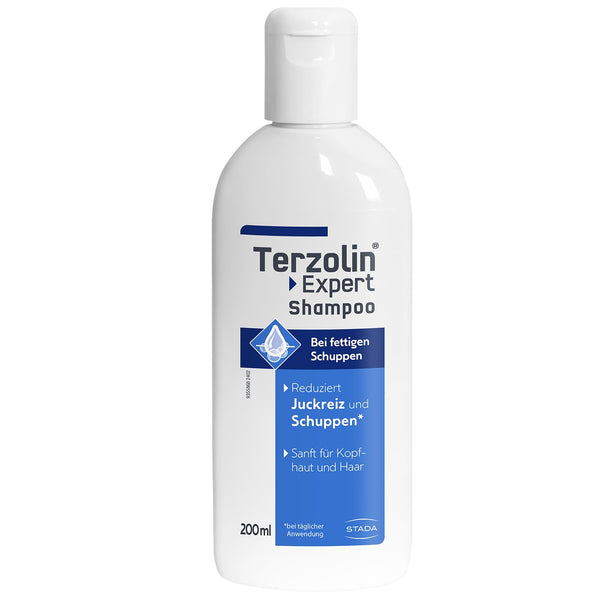 Terzolin Expert Shampoo Für Fettige Kopfhaut & Haar, Anti-Schuppen, Gegen Juckreiz, Mit Crinipan PMC Green, Feuchtigkeitsspendend, 200 Ml