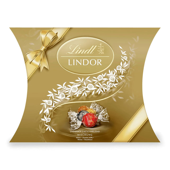 Lindt Schokolade LINDOR Kugeln Mischung | 323 G in Kissenpackung | Ca. 25 LINDOR Kugeln (Vollmilch, Feinherb, Weiß) | Pralinen-Geschenk Oder Schokoladengeschenk