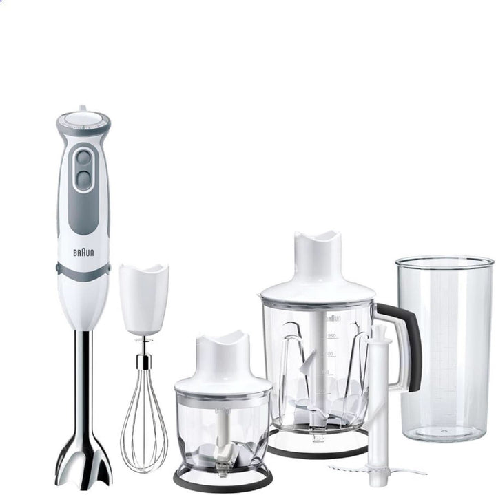 Braun Stabmixer MQ 5200WH - Multiquick 5 Vario Pürierstab Mit Edelstahl Mixfuß, 1000 Watt, Inkl. 600 Ml Mix- & Messbecher, Weiß/Grau