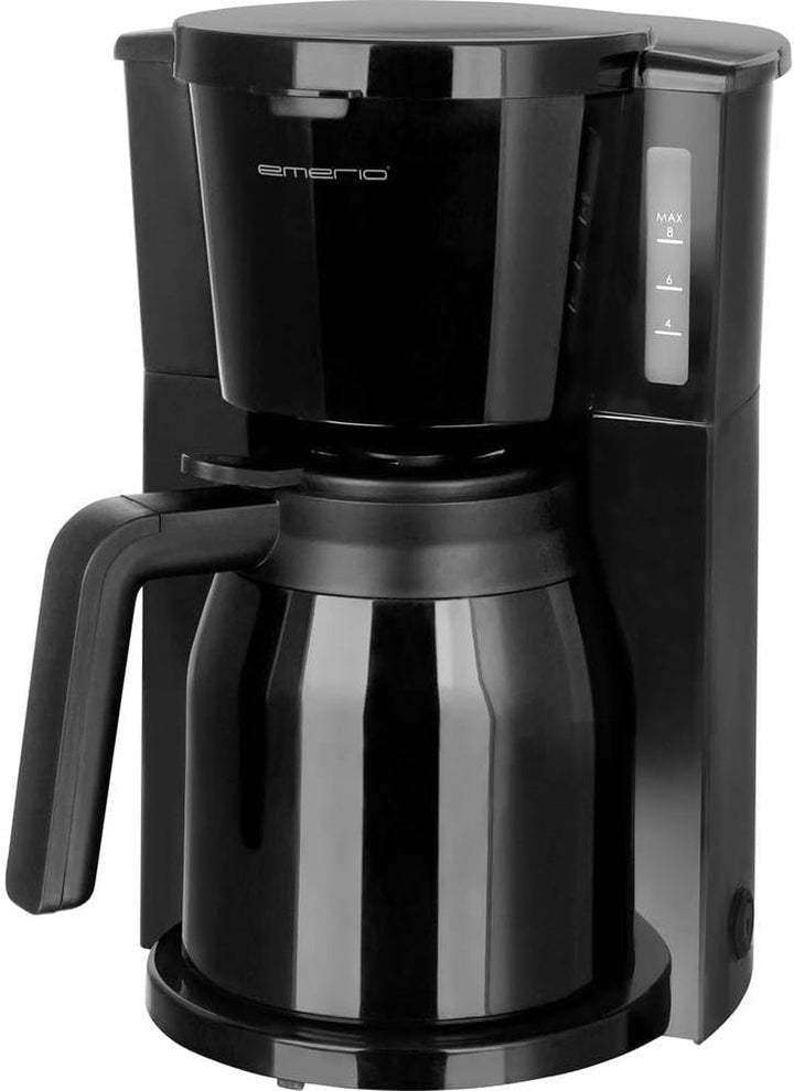 Emerio CME-122933, Cafetieră cu filtru, 1,25 l pentru până la 10 cești de cafea proaspătă, filtru permanent detașabil, funcție anti-picurare, cafetieră din sticlă, oprire automată, 1000 wați, negru/argintiu