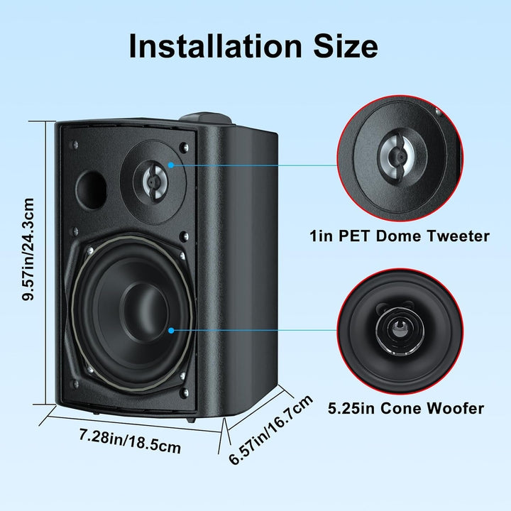 Herdio 5,25 Zoll Außenlautsprecher Wasserdicht Verdrahtet 600Watt Wandmontage-Outdoor Lautsprecher Superior Stereo Dome Tweeter Allwetter Für Indoor- Outdoor Patio Porch (4 Schwarze Lautsprecher)