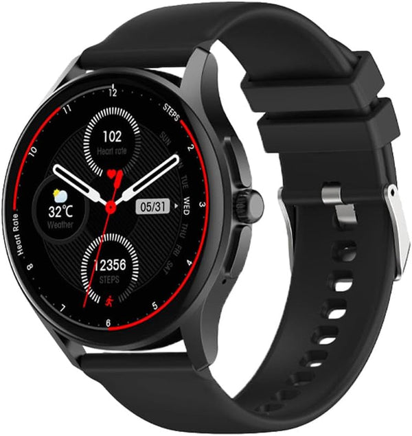 Neo (2024) Negru rotund - ceas de sănătate Smartwatch - ECG + funcție HRV - BT Bluetooth - Apnee de somn - Tensiune arterială - curea din silicon negru, 14-24
