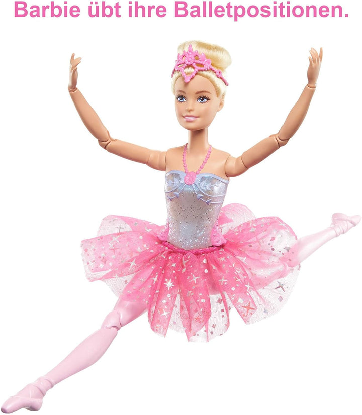 Păpușa Barbie Dreamtopia Magic Light Ballerina, cu tutu roz și păr blond, 5 efecte luminoase și sonore, Barbie mobilă, de la 3 ani, HLC25