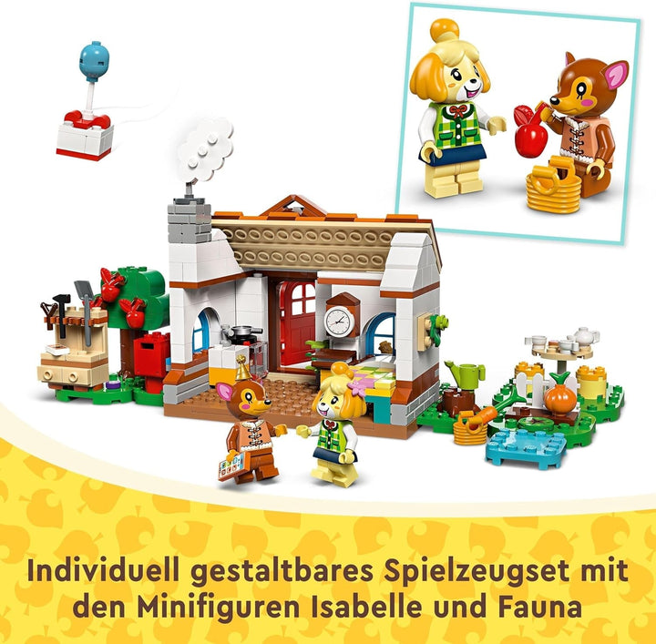 LEGO Animal Crossing Vizită de la Melinda, jucărie creativă pentru copii cu 2 mini-figurine din seria de jocuri video, inclusiv Fatima, Merch, cadou pentru fete și băieți de la 6 ani 77049