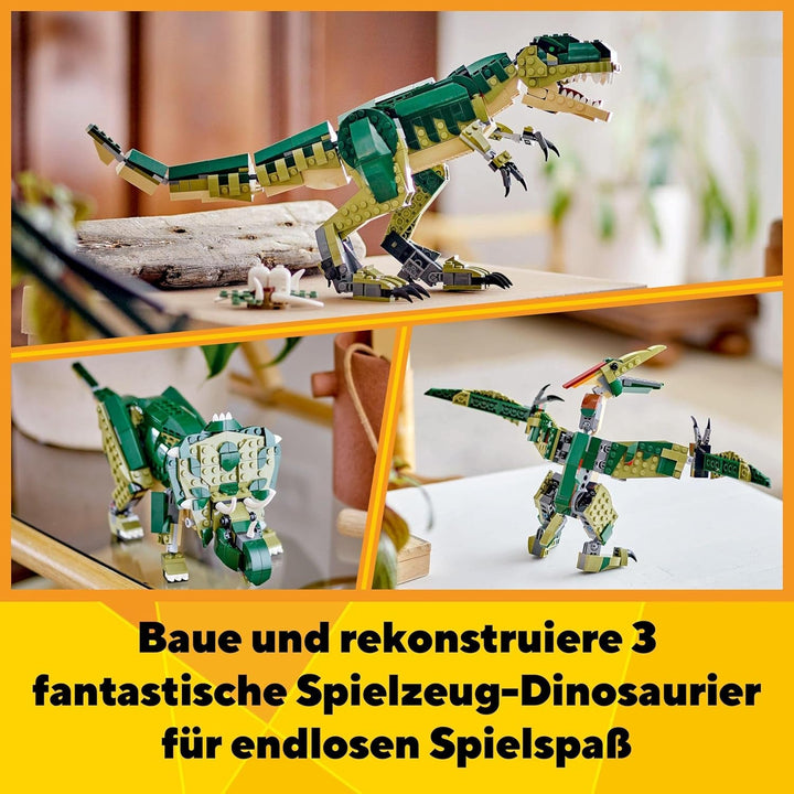 LEGO Creator T.Rex, Dino 3-in-1 pentru transformare în Triceratops sau Pterodactil, model de dinozaur mobil pentru copii, cadou pentru băieți și fete 31151