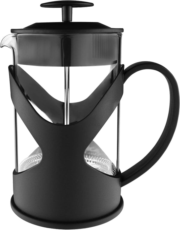 Cafetiera Café Olé XMP-03F Presă de cafea din plastic și sticlă - negru, Tamper din oțel inoxidabil, 350ML, potrivit pentru 3 cești Demitasse, 350 mililitri