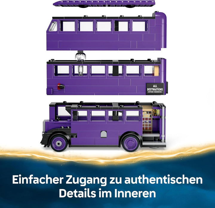 LEGO Harry Potter Adventures With The Travelling Knight, set de construcție cu 5 minifigurine, inclusiv Ernie Prang, Stan Shunpike & Padfoot, jucărie de autobuz pentru fanii lumii vrăjitorilor, băieți și fete de la 8 ani 76446