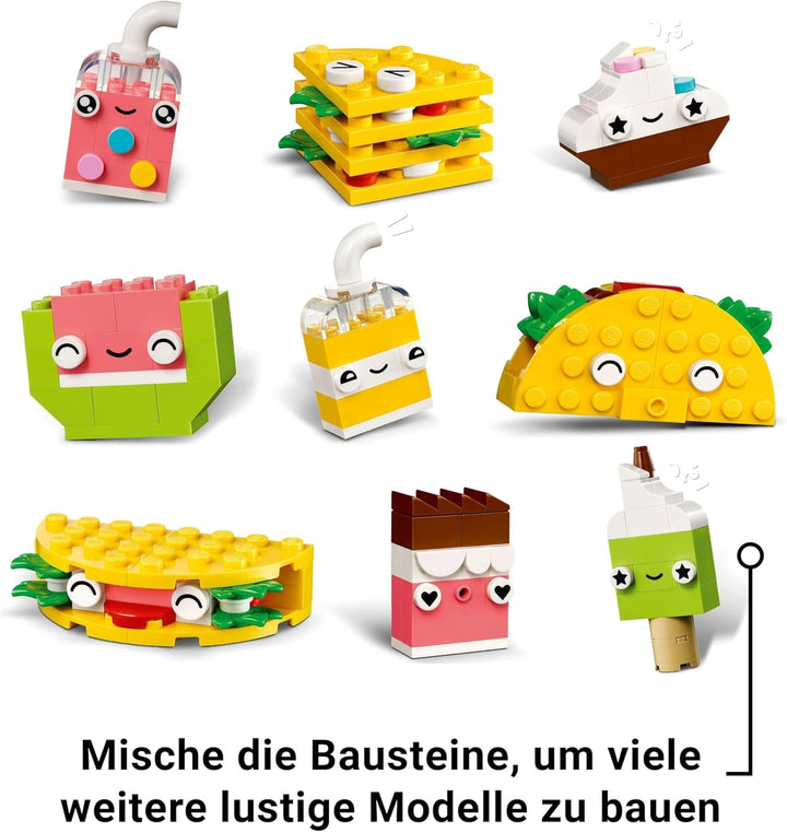 LEGO Classic Creative Snack Building Fun, jucărie cu mâncare pentru jocuri de rol imaginative, set de construcție pentru băieți și fete de la 4 ani, Cupcake, Avocado, Popsicle și Taco 11039